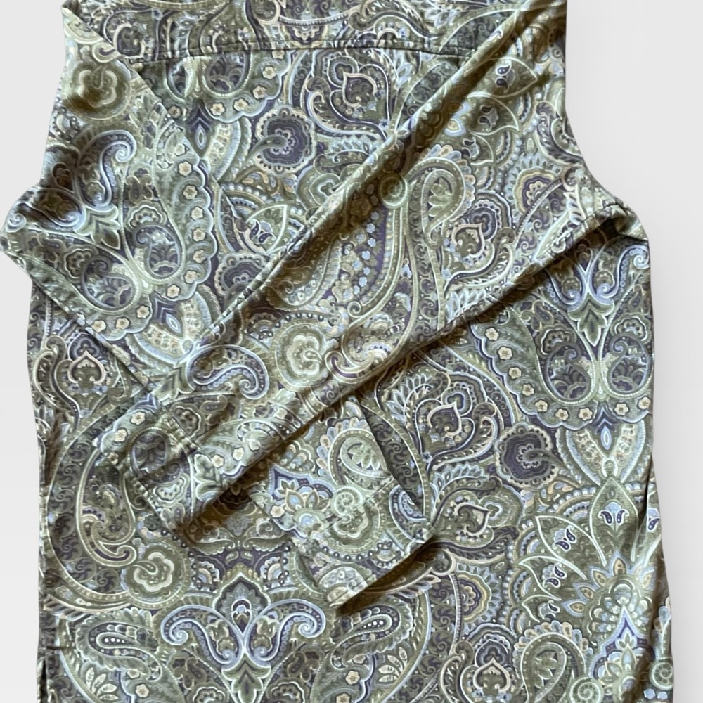 Krazy Kat Vintage Paisley Button Down Shirt Green Blue Purple Cotton Medium - Picture 5 of 10